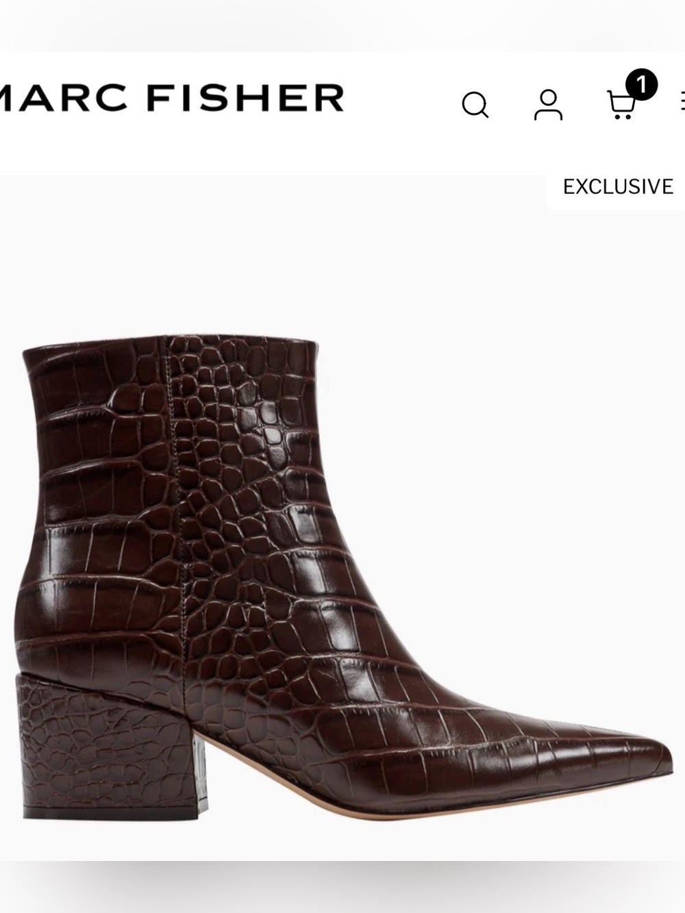 Marc Fisher Brown Croc-Embossed Pointed Ankle Bootie